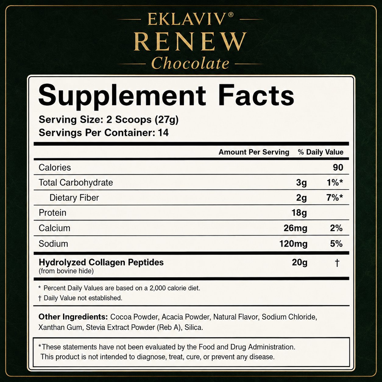 EKLAVIV Renew Chocolate supplement facts